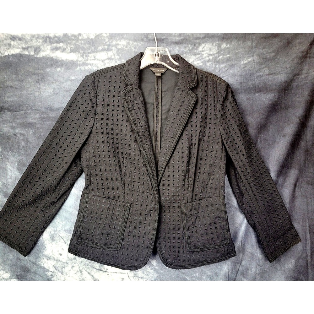 Ann Taylor Jacket Womens SZ 4 Black Eyelet Design